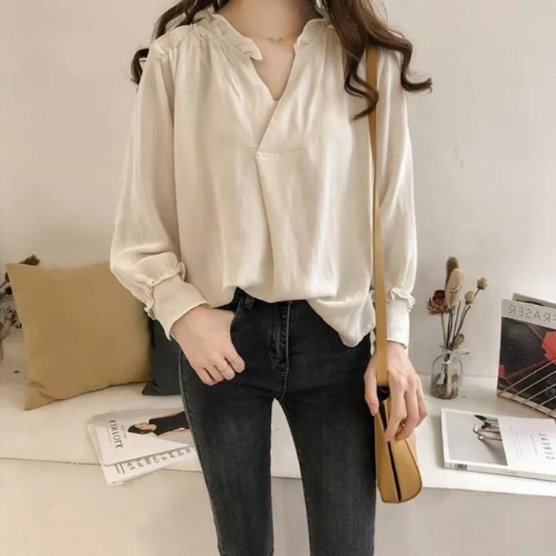 2024 Spring and Autumn New Elegant Women\'s Chiffon Shirt Fashion Long Sleeve Shirt Women\'s Inner Base Shirt Loose Blouse