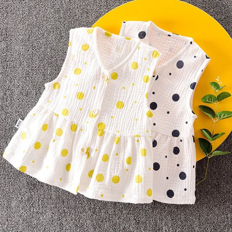 Girls Summer Vest Baby Foreign Style Children's Korean Fresh Polka Dot Veil Sleeveless Cardigan Top