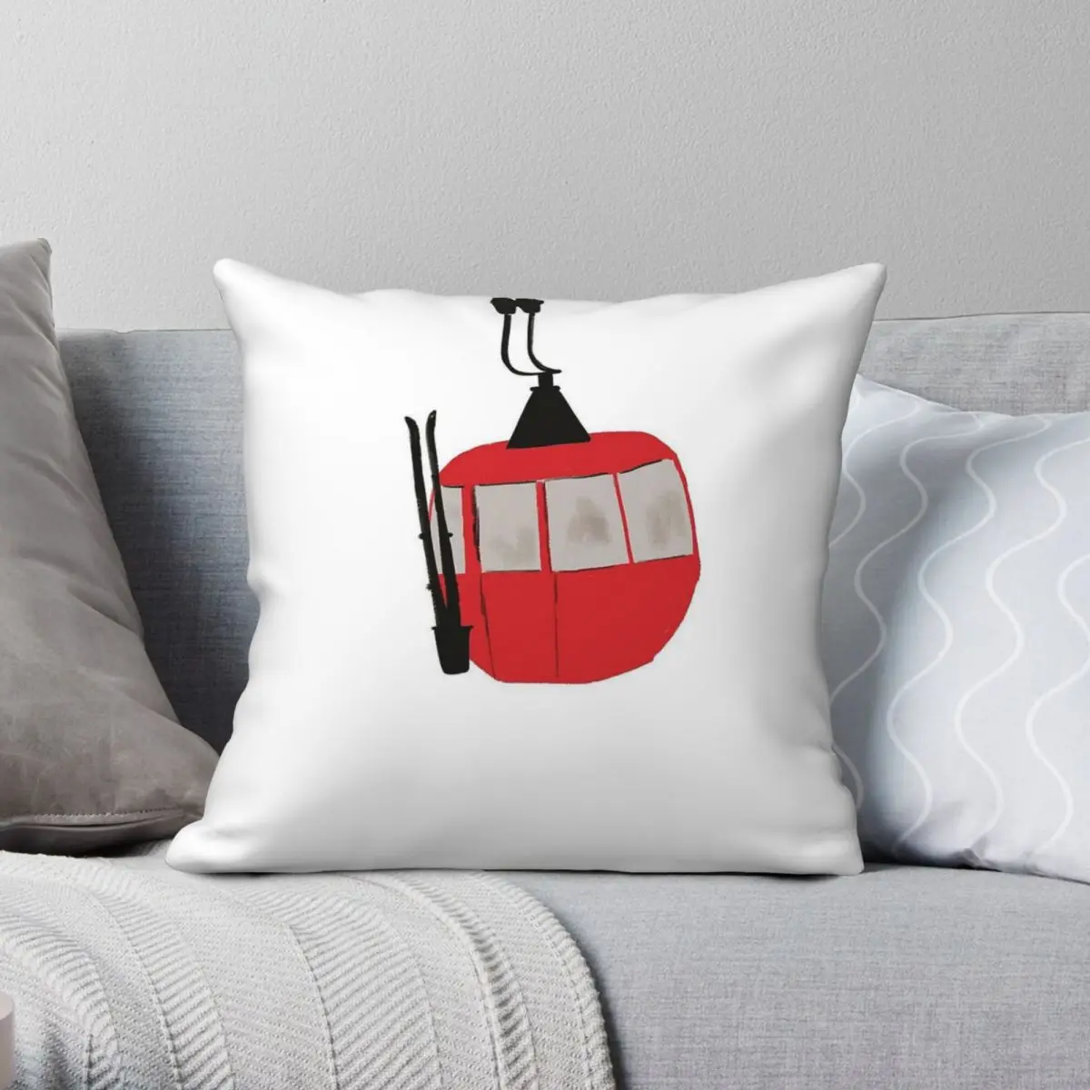 Red Ski Lift Gondola Square Pillowcase Polyester Linen Velvet Creative Zip Throw Pillow Case Sofa Seater Cushion Cover 45x45