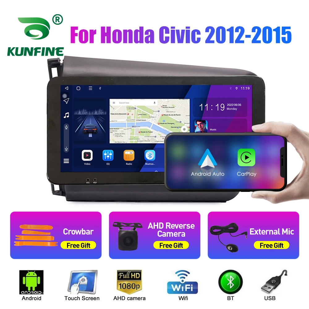 

10,33-дюймовый автомобильный радиоприемник для Honda Civic 2012-2015 2Din Android, восьмиядерный автомобильный стерео DVD, GPS-навигатор, плеер QLED, экран Carplay