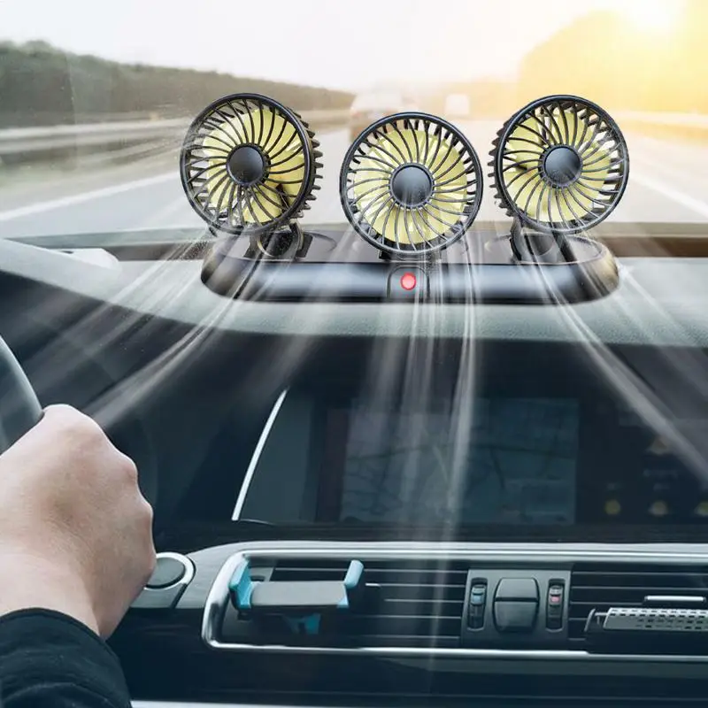 

Auto Fan Multifunctional Dashboard Fan Three-head Auto Center Console Hot Weather Cooling Device For Trucks 3 Adjustable Wind
