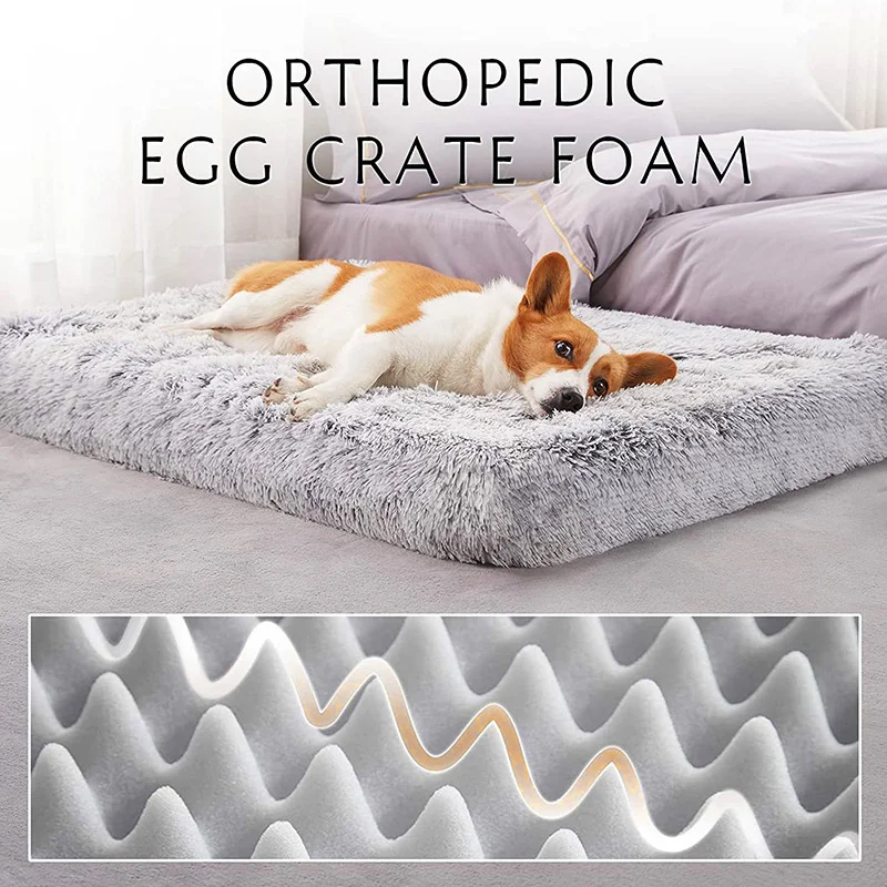 Long Plush Orthopedic Memory Foam Dog Bed for Extra Large Medium Dog Sofa Bed Washable Faux Fur Cover Waterproof Puppy Pet Beds