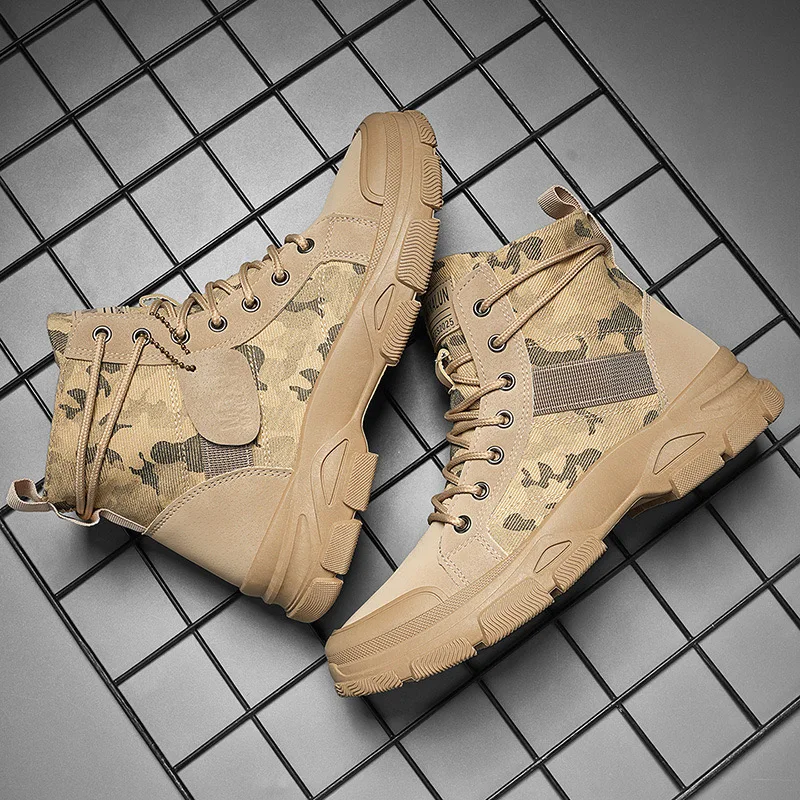 Stivali alti da uomo Stivali mimetici da deserto all'aperto Stivaletti di tela traspiranti Stivaletti da lavoro alla moda Sneakers alte con lacci