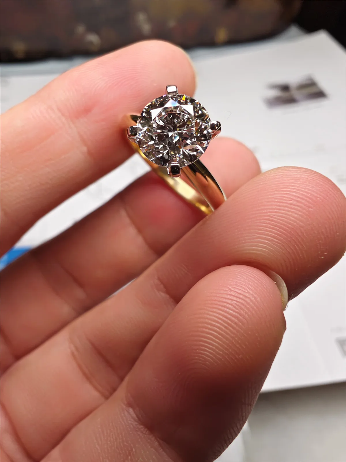 18K Gold Solid Real Gold Lab-Grown Diamond Round 2CT 4-Prong Two-Tone Women's Engagement Ring, Advanced Custom Jewelry, 10K GOLD