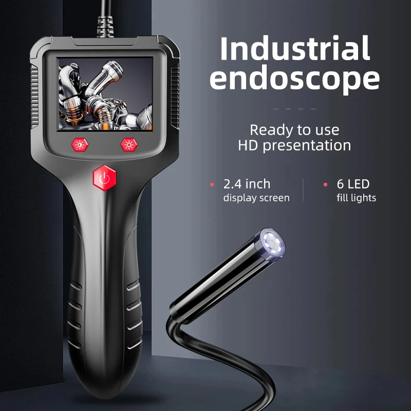 2.4'' IPS Screen Industrial Endoscope Camera HD1080P Pipe Sewer Inspection Borescope IP68 Waterproof LEDs 2600mAh