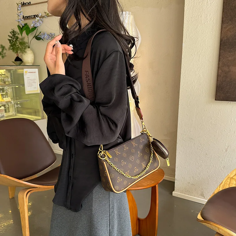 

2025 Monogram Square Bag for Women Vintage Shoulder Purse with Detachable Pouch Adjustable Crossbody Strap Work to Weekend Bag