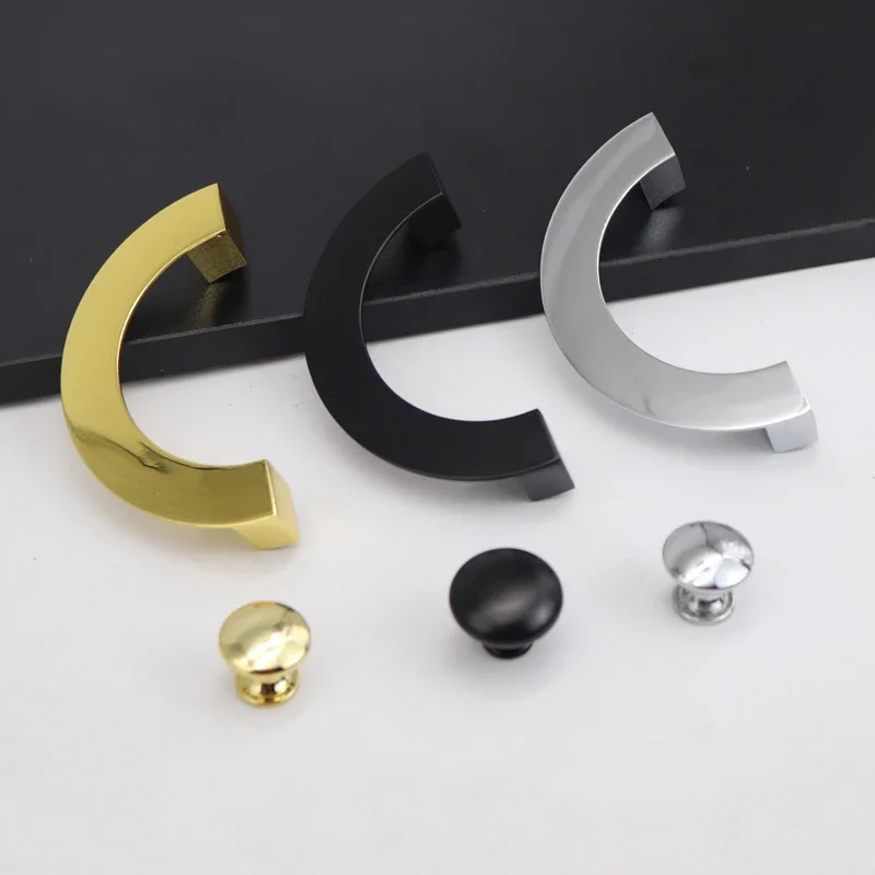 Modern Zinc Alloy Black Gold Cupboard Closet Cabinet Door Pull Handle Half Circle Semicircle Half Door Hardware Supplies