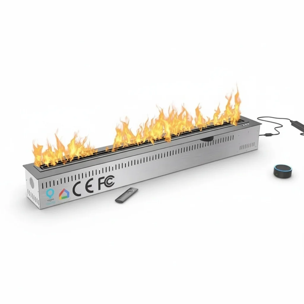 Smart Bio Ethanol Fireplace, 60-Inch Ventless Fireplace Insert, 304 Stainless Steel, Remote Control, fit for Alexa Google Home