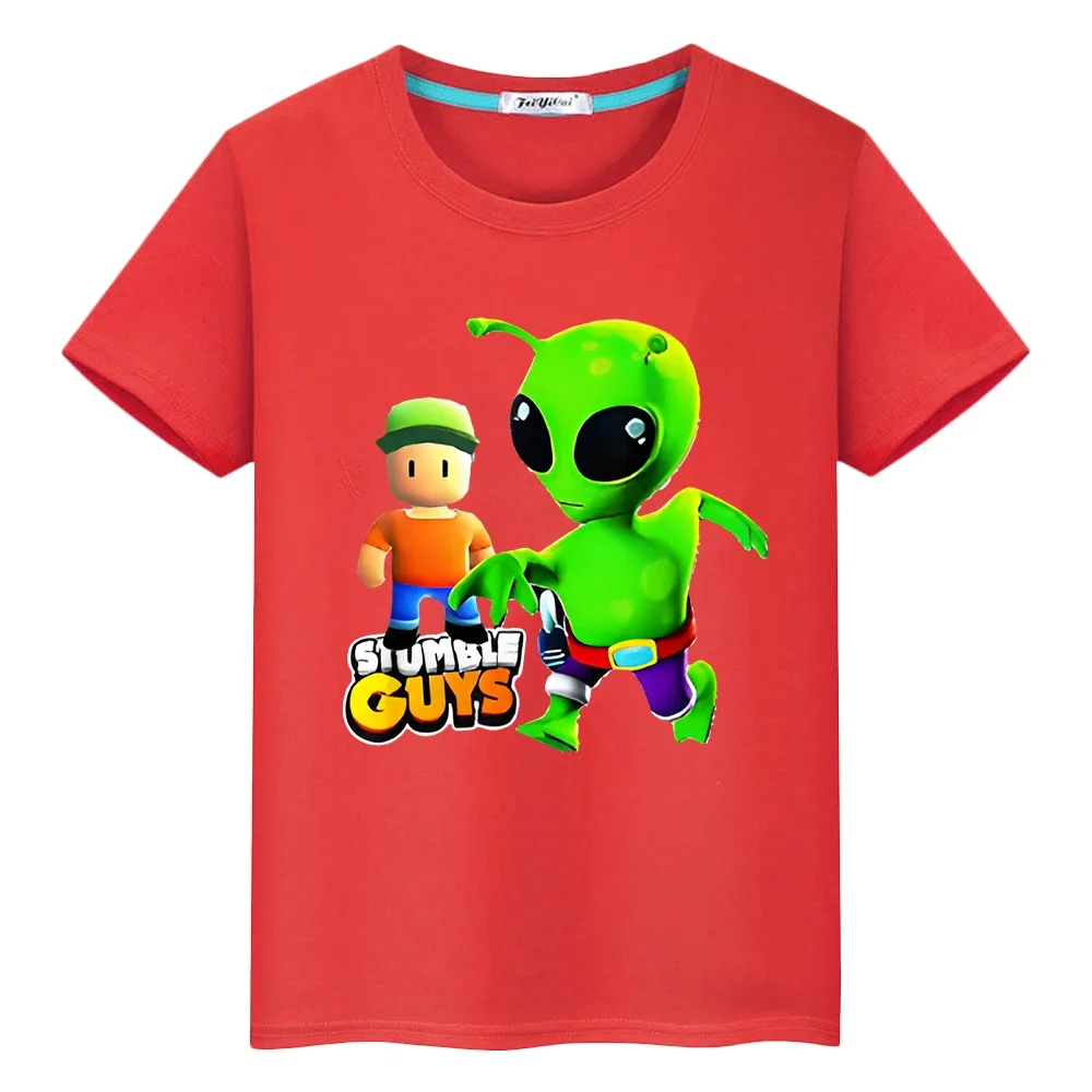 kids 100% Cotton T-shirt  Stumble Guys Kawaii Short Print  anime Tees y2k one piece pride tshirt Casual Tops boys girls clothes