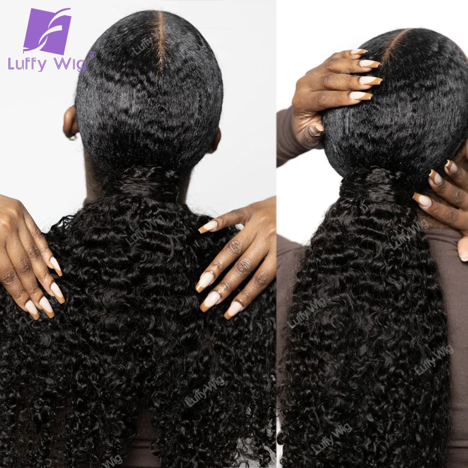 Coleta rizada Afro para mujer negra, extensiones de cabello humano Remy birmano de doble estiramiento, con Clip, Luffywig