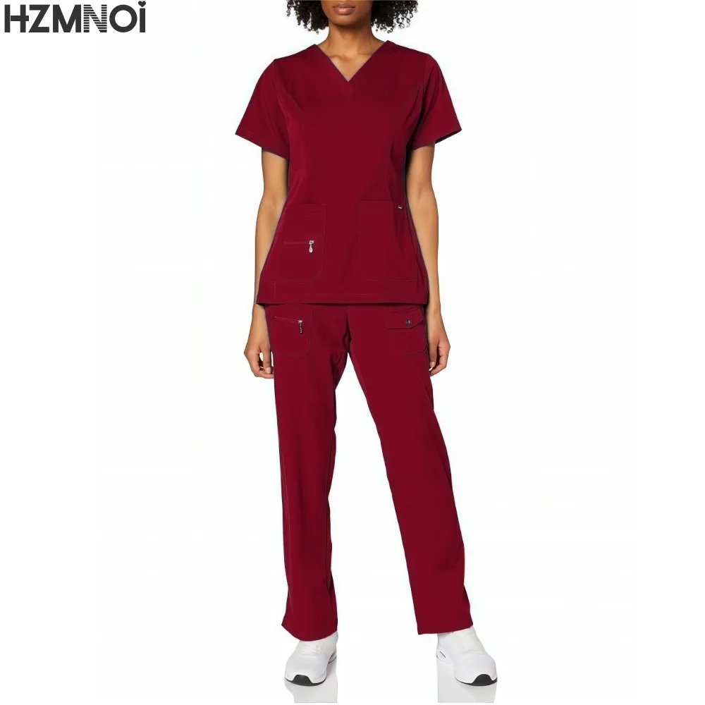 New Nurse Uniforms Elatic Solid Tops Pants Woman Man Scrub Trousers Dental Vet Hospital Pet Clinic Medical Uniform Scrub Sets