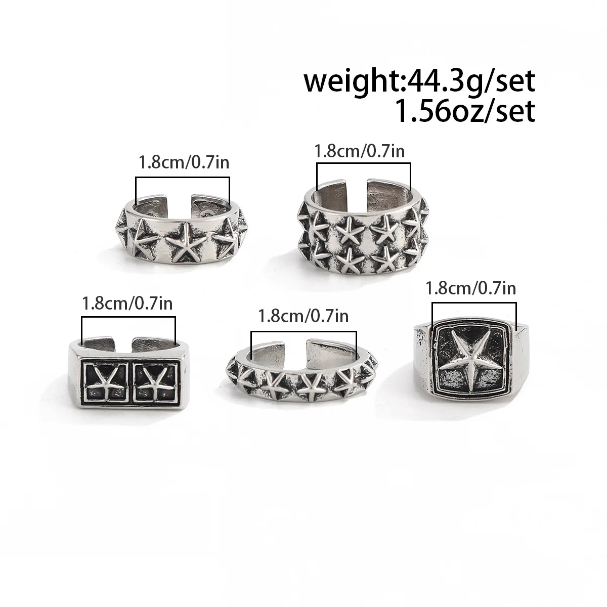 Cross border retro vintage vintage four piece ring set, meteorite crater concave convex personality trend opening ring set