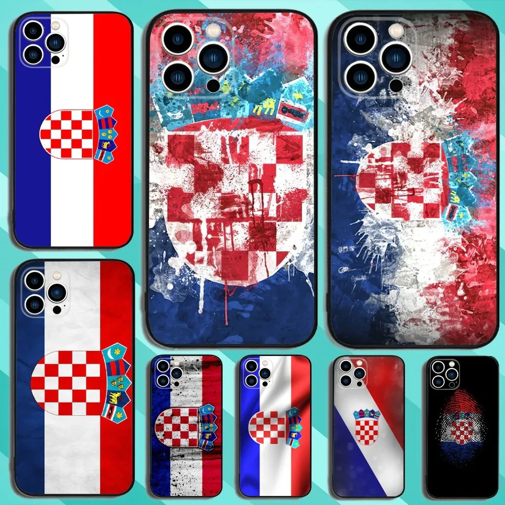 Croatia Banner Flag Phone Case For iPhone 16,15,14,13,12,11,Plus,Pro Max,XS,X,XR,SE,Mini,8,7 Soft Silicone Black Cover