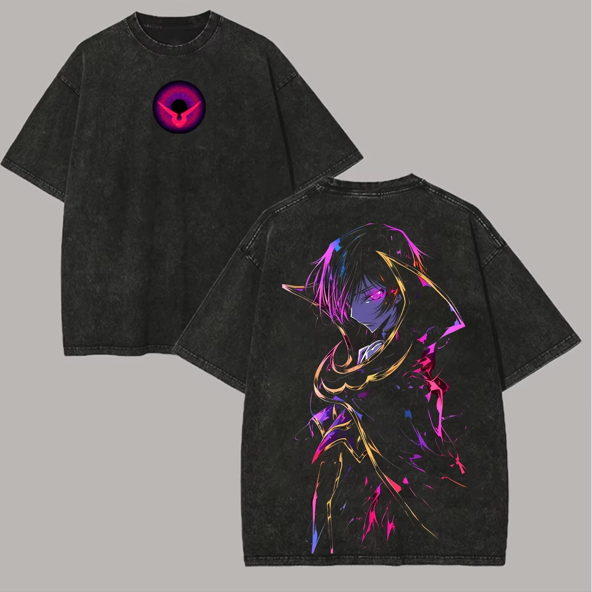 Hot Sale Japan Anime Code Geass Graphic Print T-shirt Men Women Vintage Washed Cotton Summer New Tee Loose Casual Oversized Top