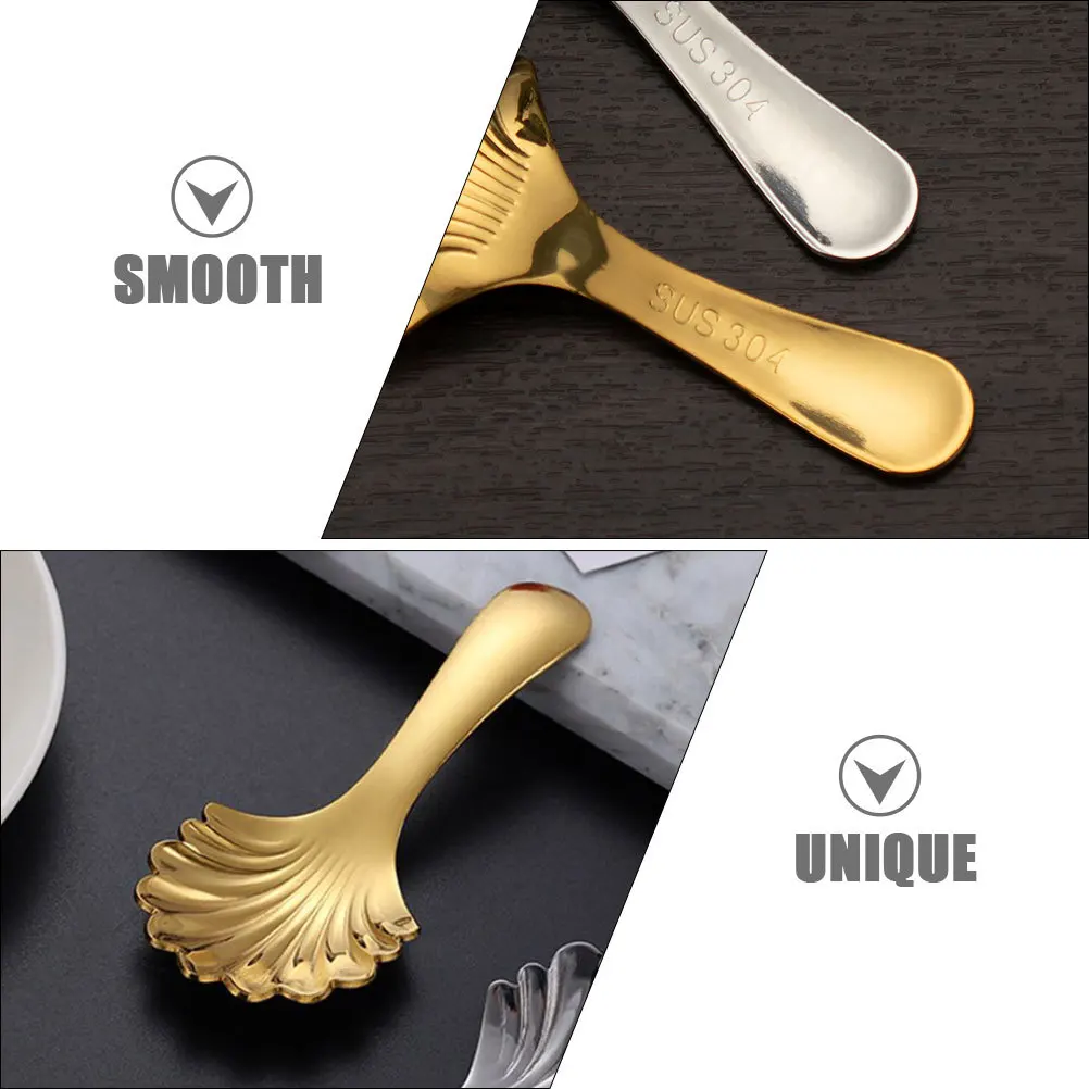 

2Pcs Stainless Steel Teaspoons Reliable Long Lasting Use Unique Shell Shape Multi Purpose Spoons Dessert Spoons