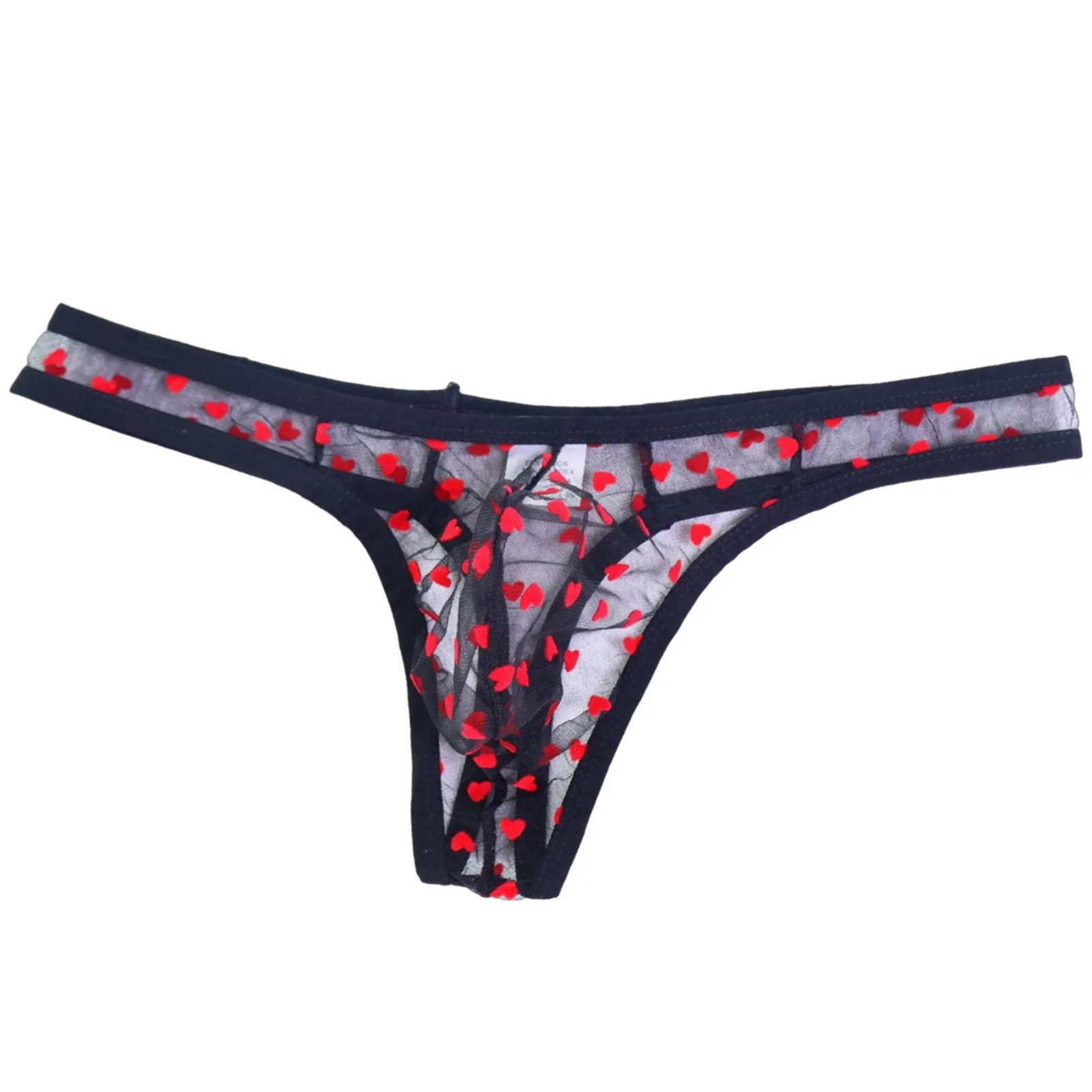 Perspective Heart Pattern Men's Thongs Briefs Sexy And Fun Net Underwear Easy To Wash And Dry,  Underwear