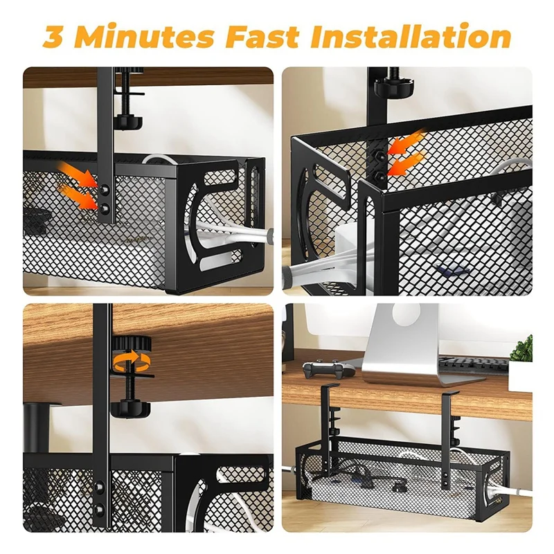 Complete Cable Management Kit For Under Desk, Includes Cable Management Tray And Organizer Box For Effective Cord Organization