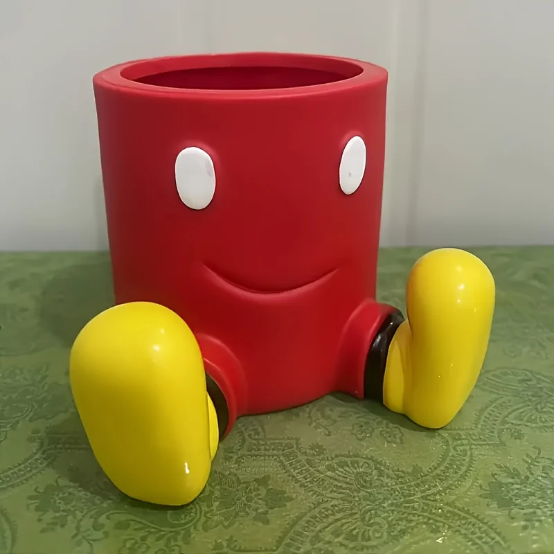 Tube de rangement de bureau en plastique, dessin animé, boîte de rangement pour brosse de maquillage et brosse à dents, décorations classiques rouges et jaunes