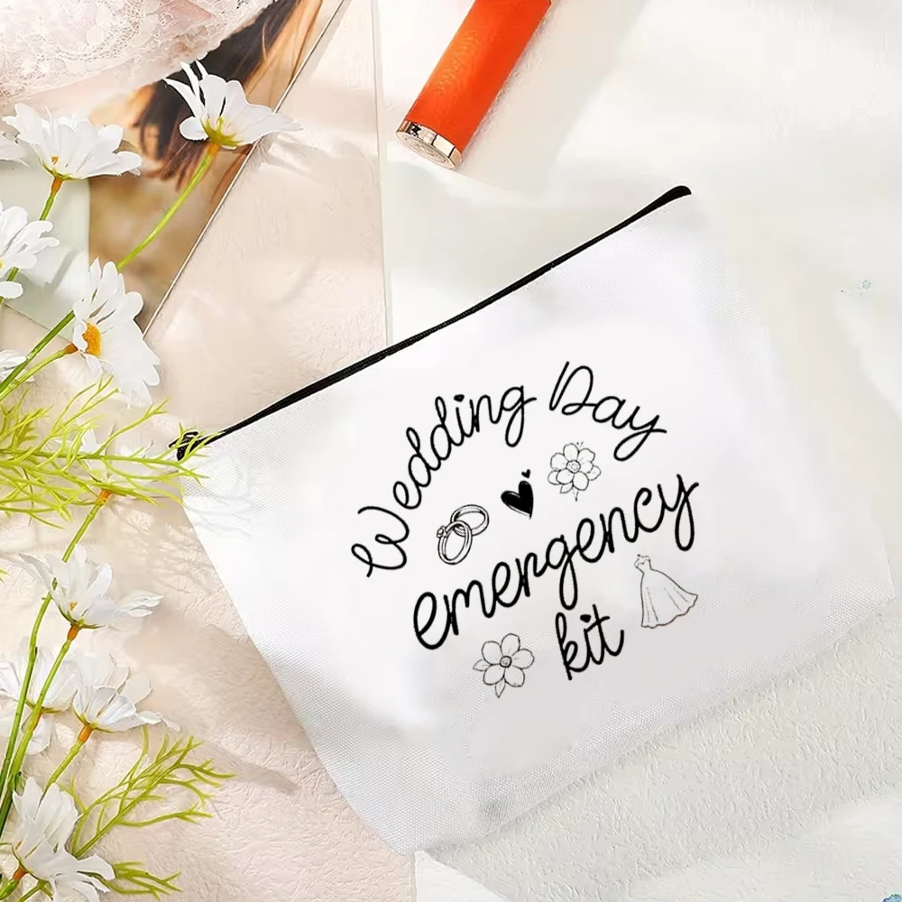 Bridal Wedding Makeup Bag, Polyester Portable Storage Bag, Lightweight Foldable Zipper Bag, Zipper for Safe Storage of Lipstick and Other Items, Bridal Gift Wedding Keepsake