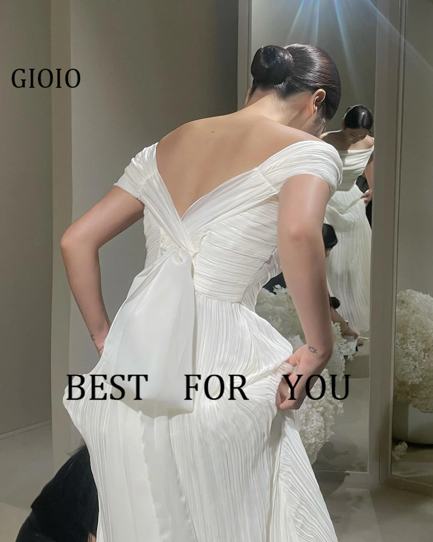 GIOIO Off Shoulder Korea Garden Evening Dresses Short Sleeves Formal 프롬드레스 Floor Length Elegant Prom Growns Party Women Bride