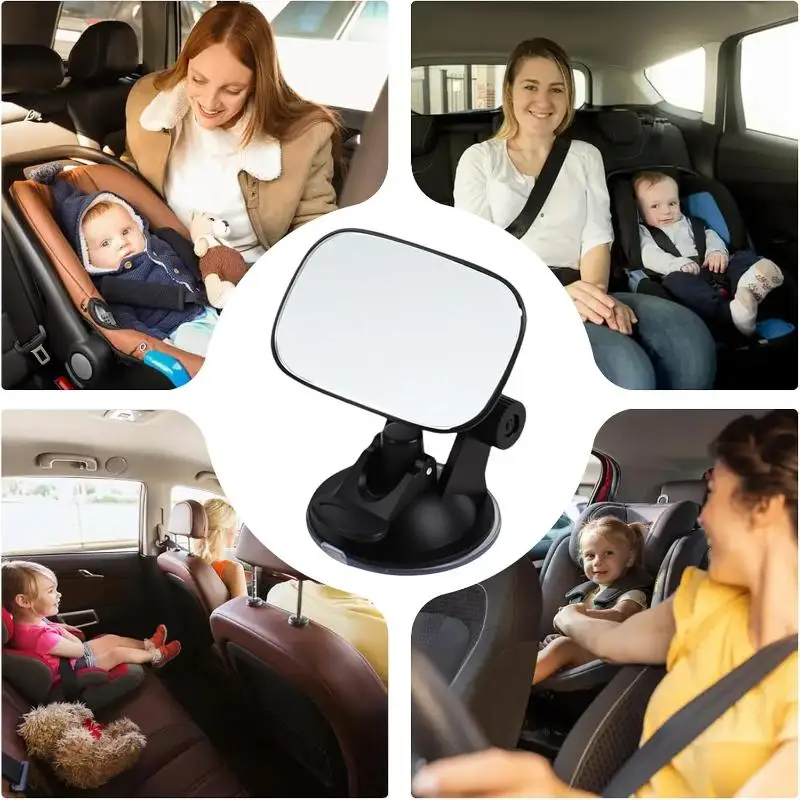 Adjustable Wide View Car Back Seat Baby Safety Mirror with Suction Cup & Clip for Blind Spot Free Infant Monitoring