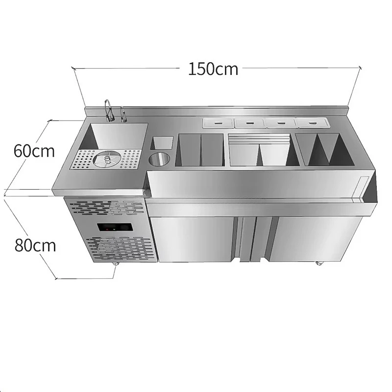 1800mm Custom Commercial Refrigerated Single-Temperature Stainless Steel Bar Station Digital Control A+ Energy Efficiency for