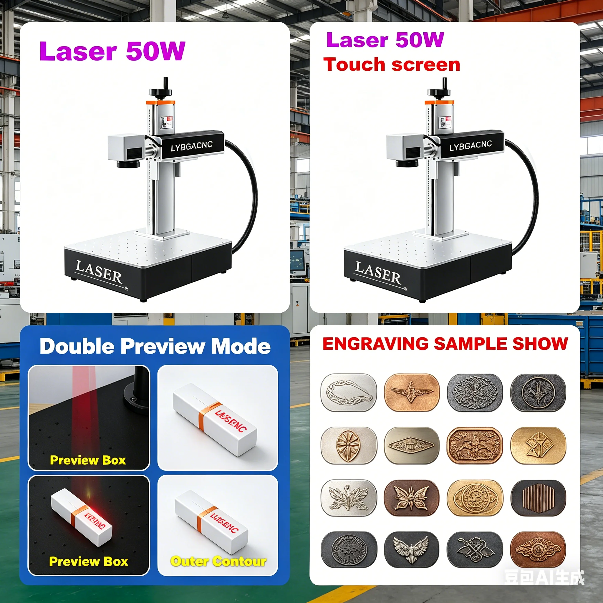 Laser Marking Machine 50W Touch Screen Optical 30W Fiber Laser 20W Nameplate Engraver All in One for Plastic Metal Aluminum Work
