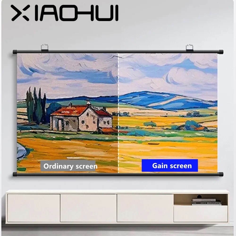 شاشة عرض XIAOHUI مقاس 120 بوصة 16:9، نوع غير مثقوب مثبت على الحائط، شاشة عرض منزلية مضادة للضوء