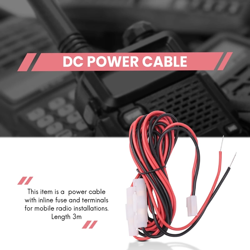 DC Power Cable Cord for Mobile Radio YAESU ICOM Kenwood TK-760/768/8800 TM-241 FT 3 metres