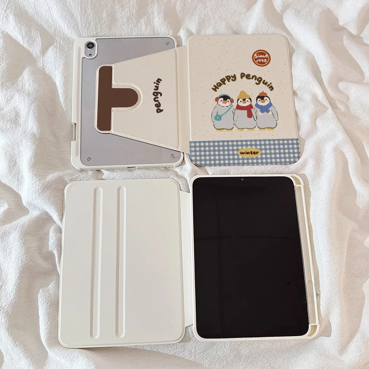 Casing Tablet Penguin lucu untuk 2024 iPad Air6 11 Air5 10.9 iPad Pro 11 12.9 13 10.5 10.2 9.7 inci Mini 7 6 casing dengan tempat pena