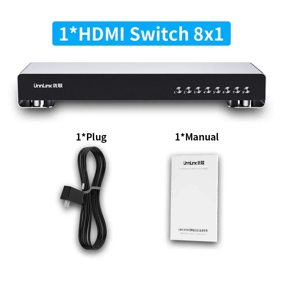 Unnlink 4K HDMI Árammegszakító 8 óra 1 Bukott videó Kapcsoló 8 ports számára Fogadós Notebook PS3/4/5 xbox Osztozás Képellenőrző Távolbelátás projektor