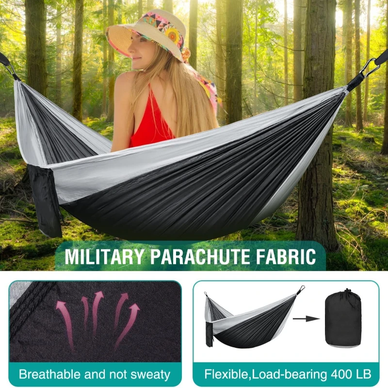 Hammock for Camping Portable Nylon Hammocks Parachute Hammock with Two Tree Straps for Travel Backpacking Beach Backyard