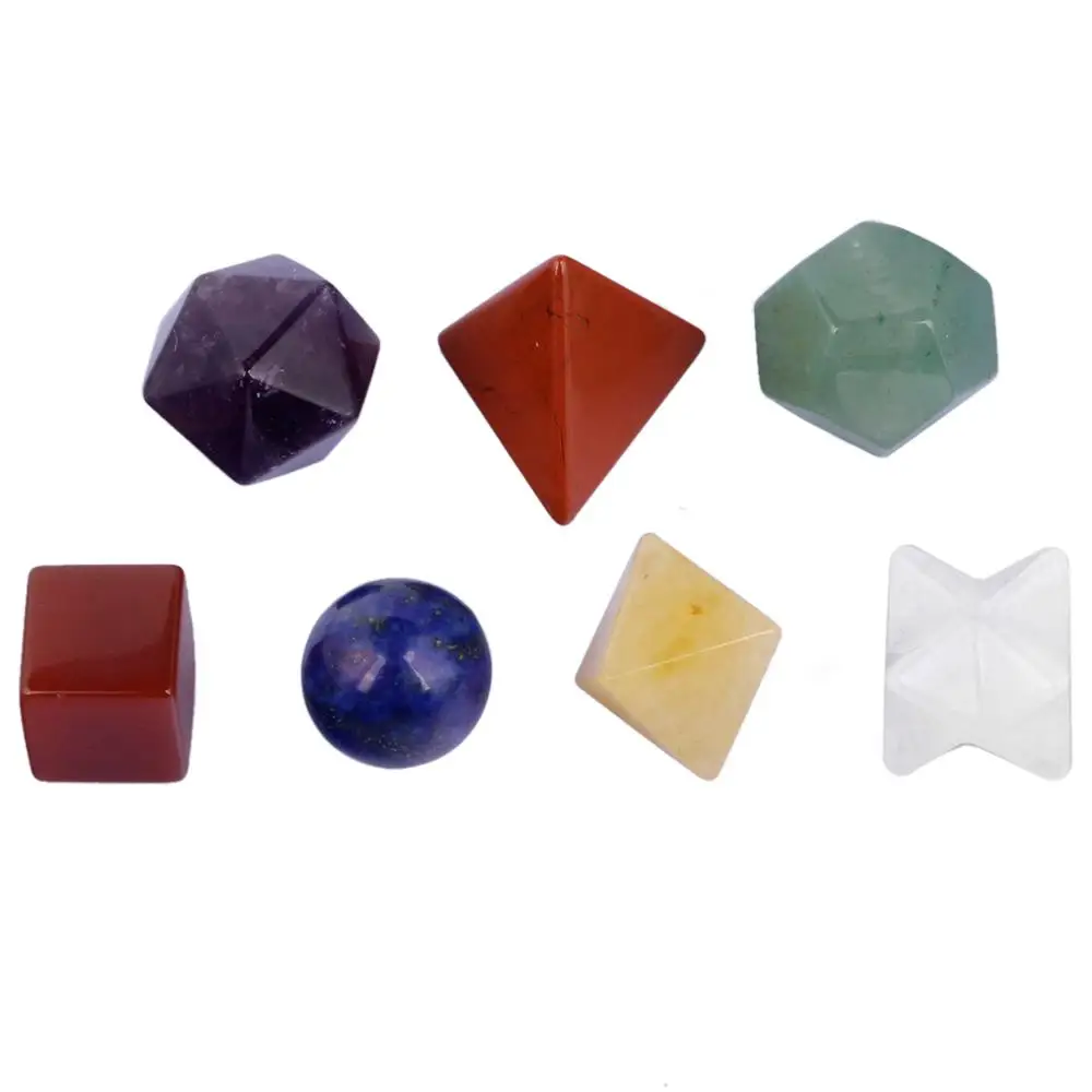 Chakra Healing Crystal Platonic Solids Sacred Geometry Set Polished Tumbled Stones Kit for Reiki Meditation Jewelry Decoration