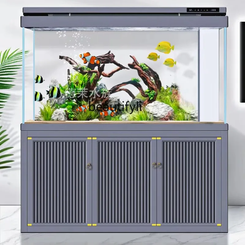 Fish Tank Living Room Home Bottom Filter Light Luxury Floor Screen Partition Super White Ecological Large Aquarium  H