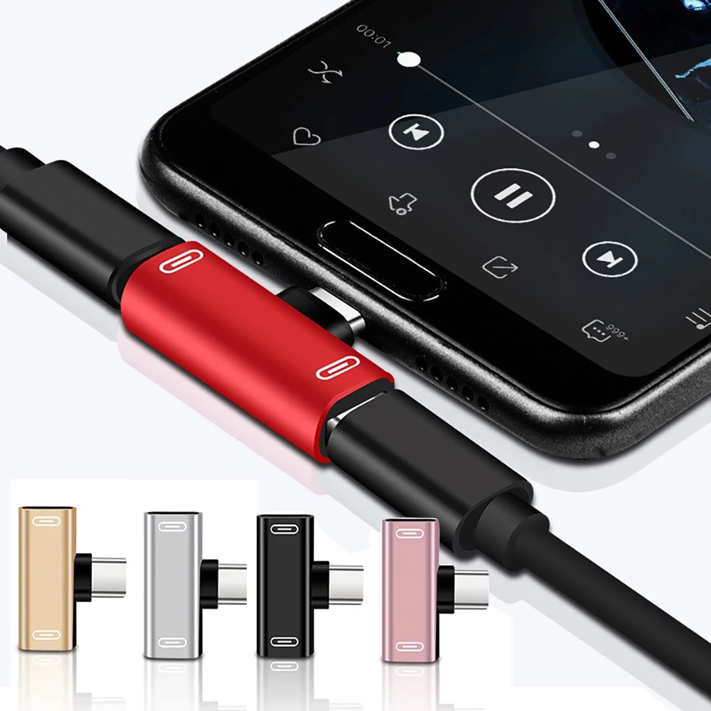 1PCS 2 In 1 USB C Splitter Type C Male To Dual Type C Female Headphone Charger Adapter Splitter Converter