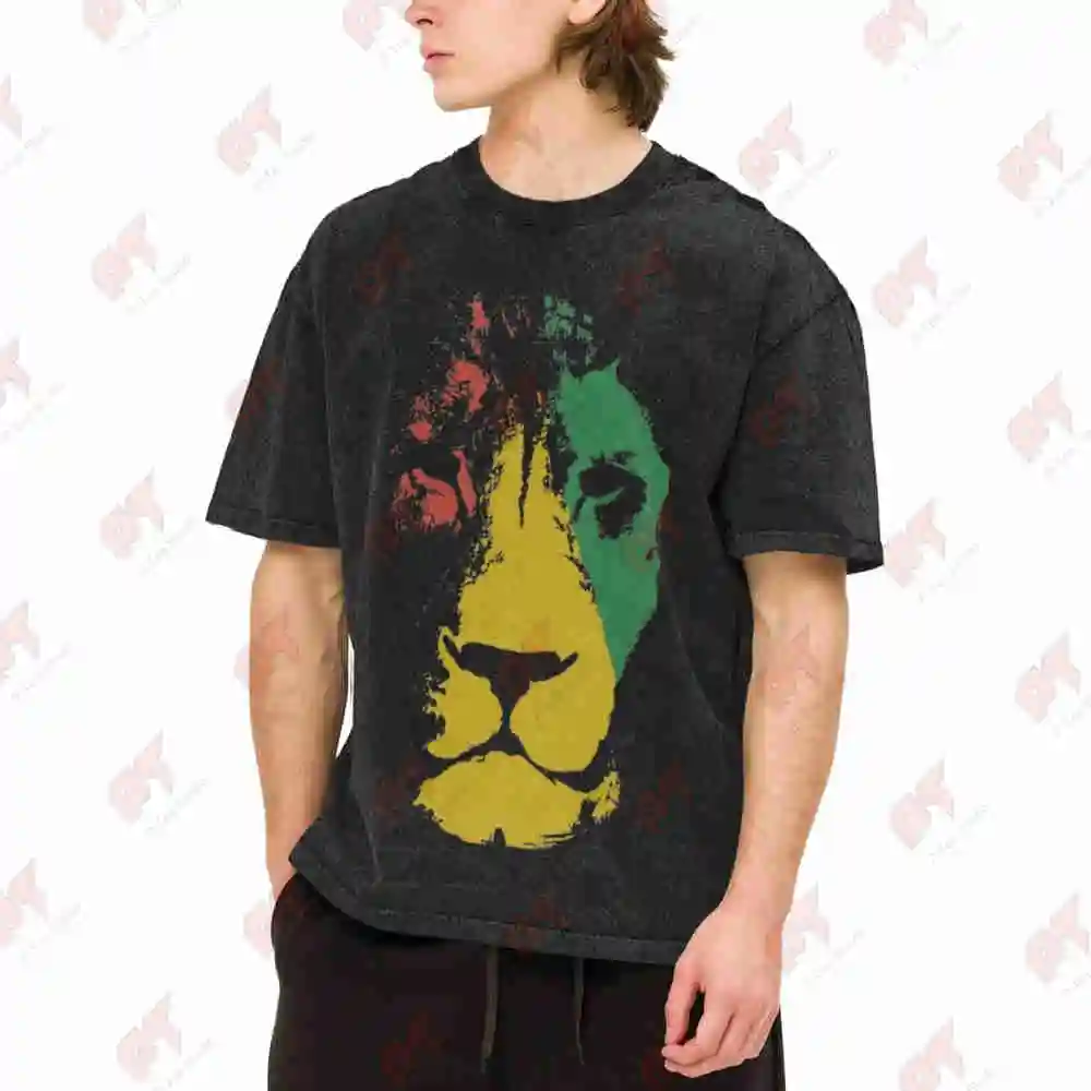 Jamaica Lion Reggae Vintage Washed Tee Pure Cotton T-Shirt