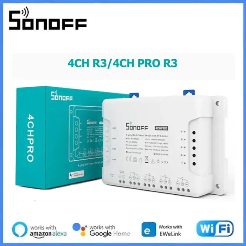 

Умный Wi-Fi переключатель SONOFF 4CH R3 /4CH PRO R3 4 Gang, 433 МГц, беспроводной таймер дистанционного управления на Din-рейке, переключатель «сделай сам» через Ewelink