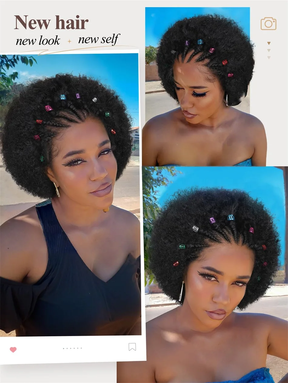 Afro verworrene lockige Echthaar Perücke mit Zöpfen 250% Dichte 13x4 transparente Spitze frontal federnd lockige kurze Bob Perücke 6 Zoll für Frauen