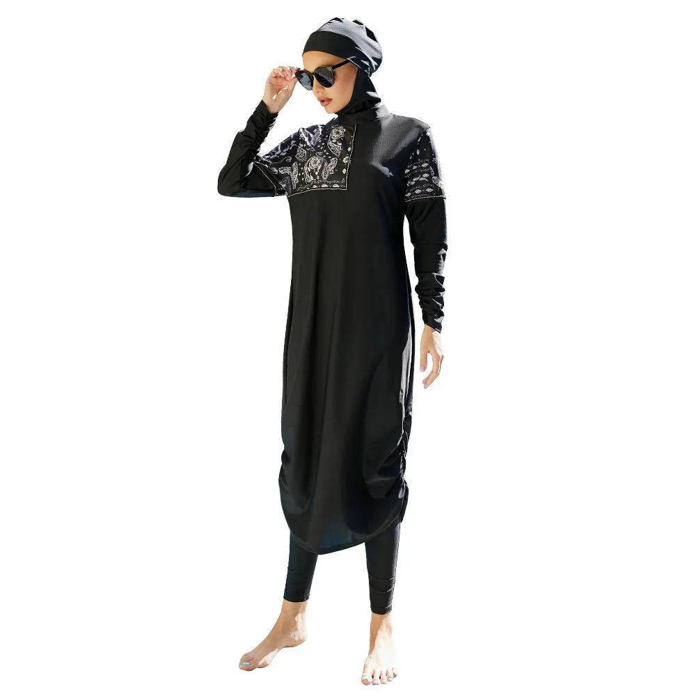 

Modest Burkini 3PCS Muslim Women Long Sleeve Swim Shirts Pants Hat Swimsuit Islamic Swimwear Bathing Suit Full Cover Beachwear