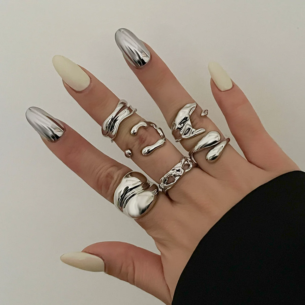 Vintage Gold Silber Farbe Unregelmäßige Offene Ringe Für Frauen Männer Punk Flüssigkeit Metall Glatte Geometrische Knuckle Joint Ring Schmuck Geschenk