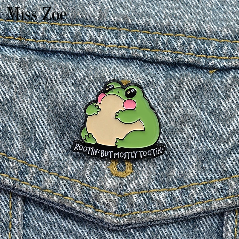 

Cute Frog Enamel Pins Custom Rootin But Mostly Tootin Brooches Lapel Badges Clothes Animal Jewelry Gift for Friends