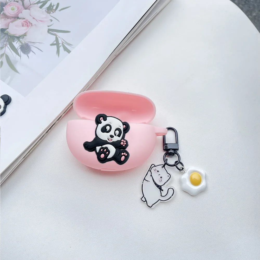 لطيف الباندا لهواوي FreeBuds pro4 / FreeBuds Pro 3 / freebudsPro2 PRO2 + حافظة الكرتون سيليكون حقيبة سماعة الاذن مع سلسلة المفاتيح