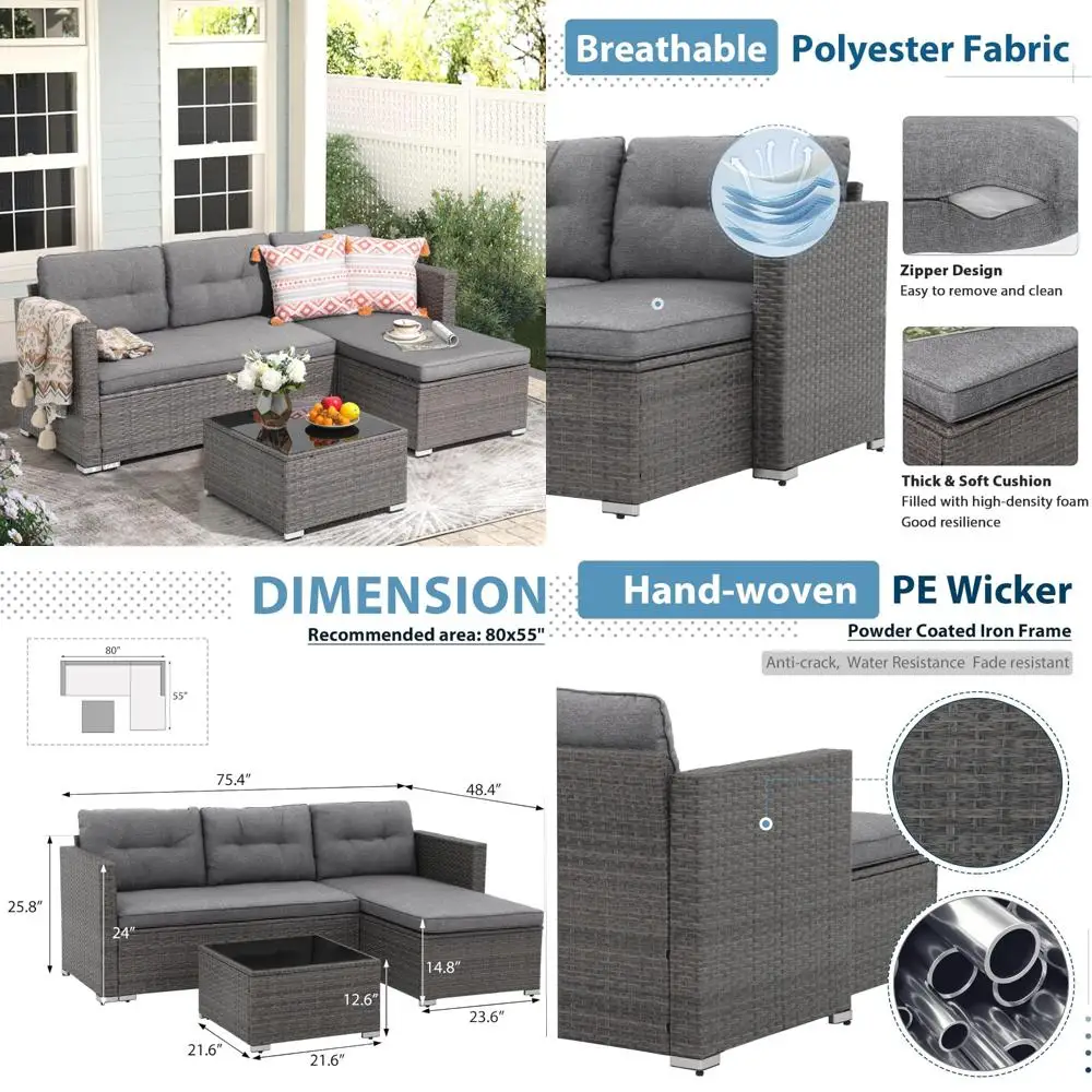 

All-Weather Wicker Outdoor Sectional Sofa Set with Cushions for Patio