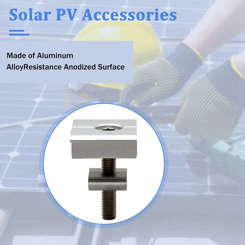 Paquete de 10 soportes de Panel Solar, Clip central en forma de T, Clip de soporte de módulo PV, ajustable en altura para techos de RV