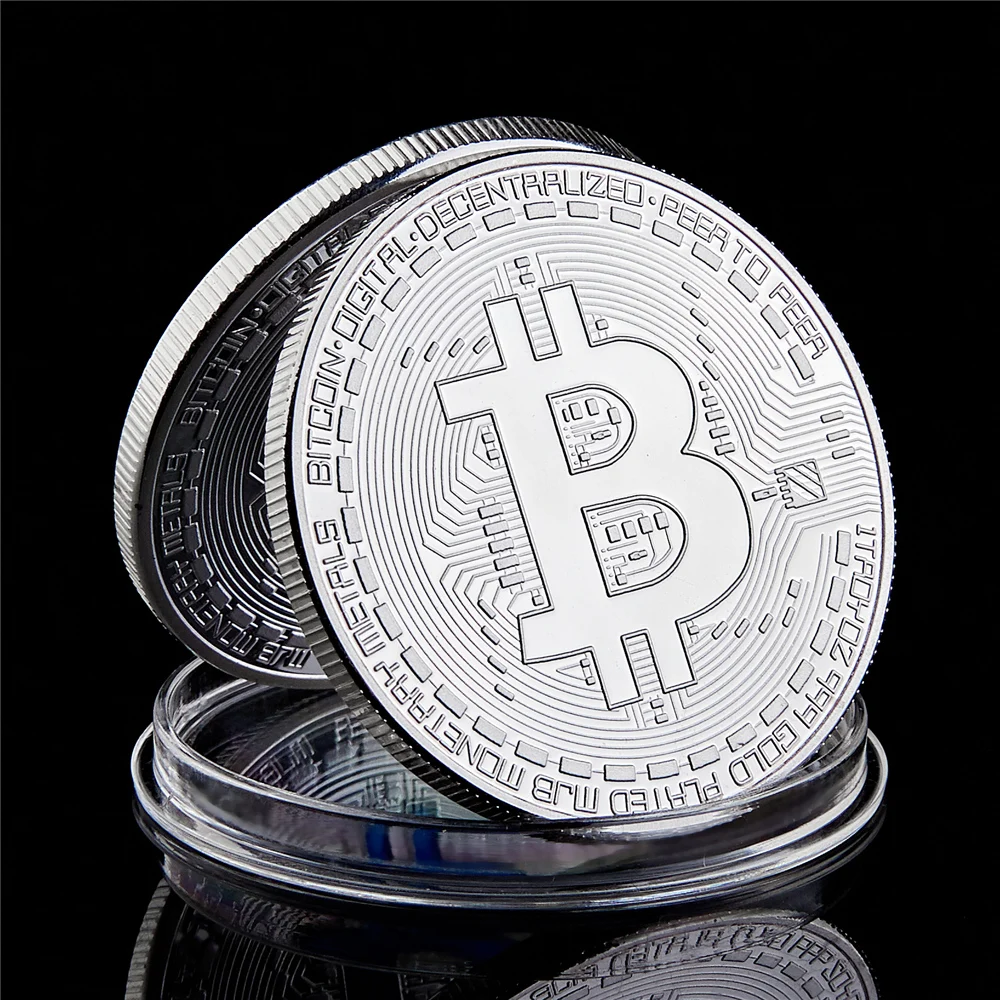 

Bitcoin Collectible Silver Plated Coin Art Collection Gift Physical Casascius Bit BTC Commemorative Coins