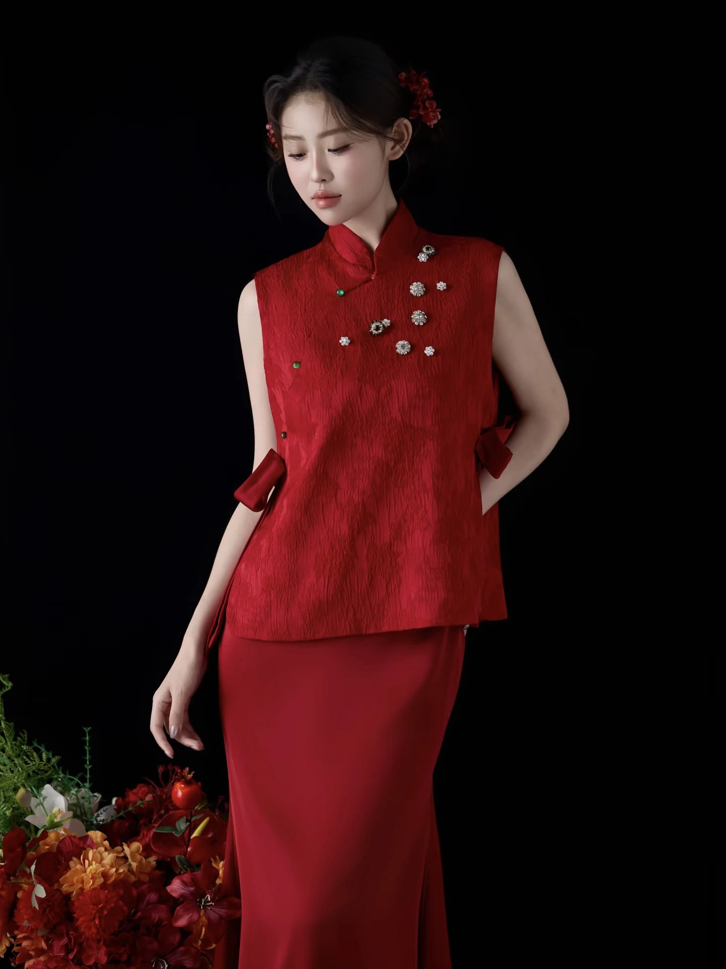 new-chinese-sle-wedding-dr-red-wine-color-qipao-suit-engagement-par-return-home-ceremony-long-sve-button-decor