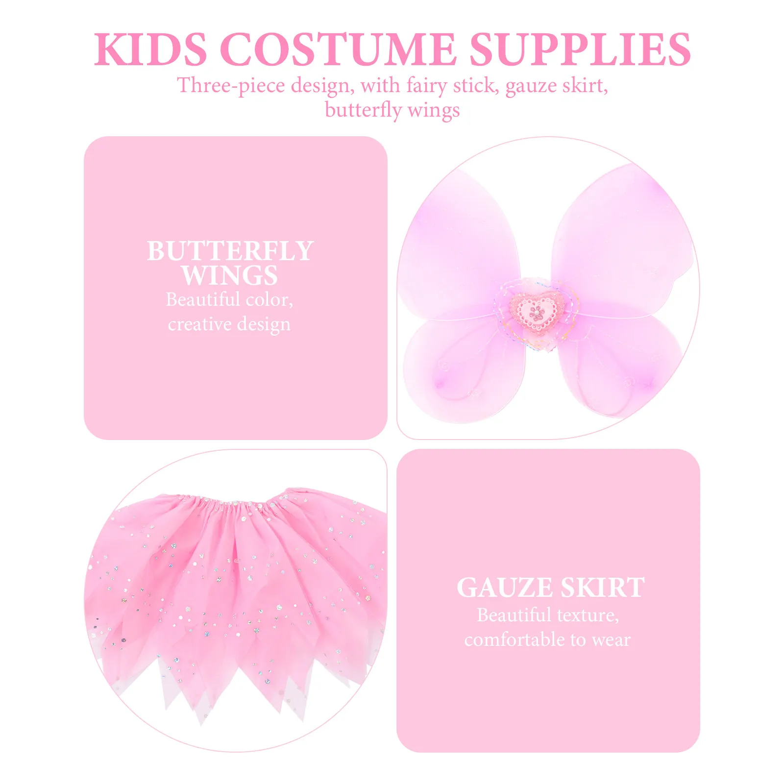 1Set Butterflies Wings Tutu Skirt Fairy Dress Kids Birthday Party Costume Set Dance Performance Outfit Fairy Dress with Wings