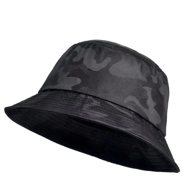 Men Bucket Hat Sun Double-sided Black Camouflage Hiking Climbing Fisherman  Hip Hop Cap Cotton Male Fishing Hat