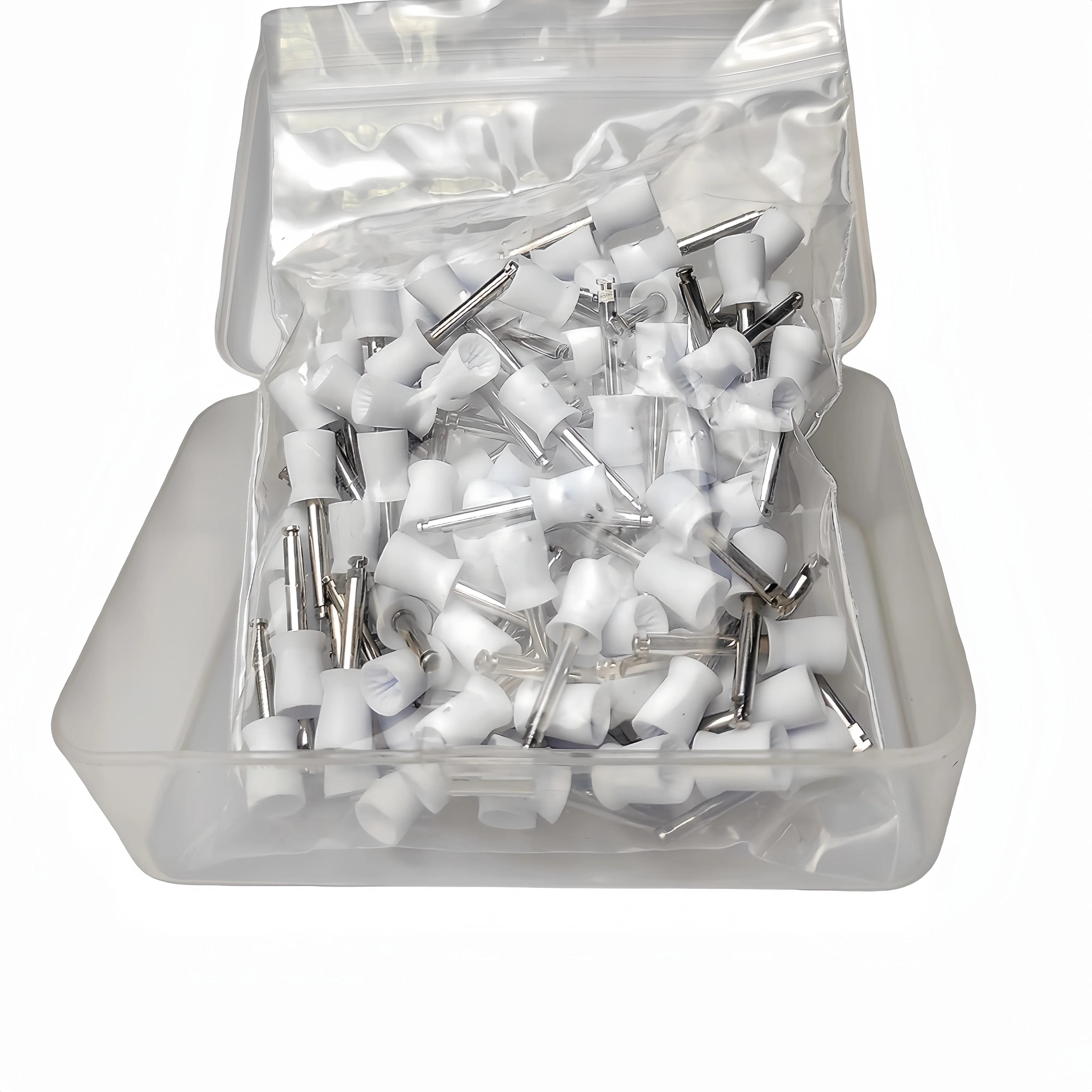 100 قطعة من أكواب تلميع الأسنان - فرشاة بروفي مطاطية للاستعمال مرة واحدة لقبضة السرعة المنخفضة، أدوات مختبر تلميع الأسنان