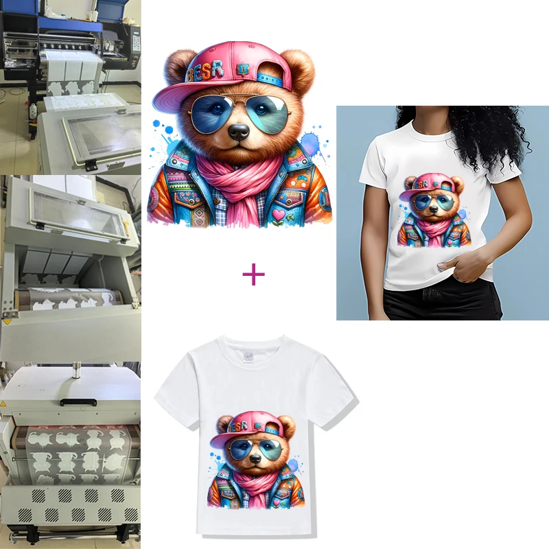 Cartoon Super Cool Bear teddy bear Heat Transfer Heat Press Printed Accessories Patch DIY children's clothing decoration sticker